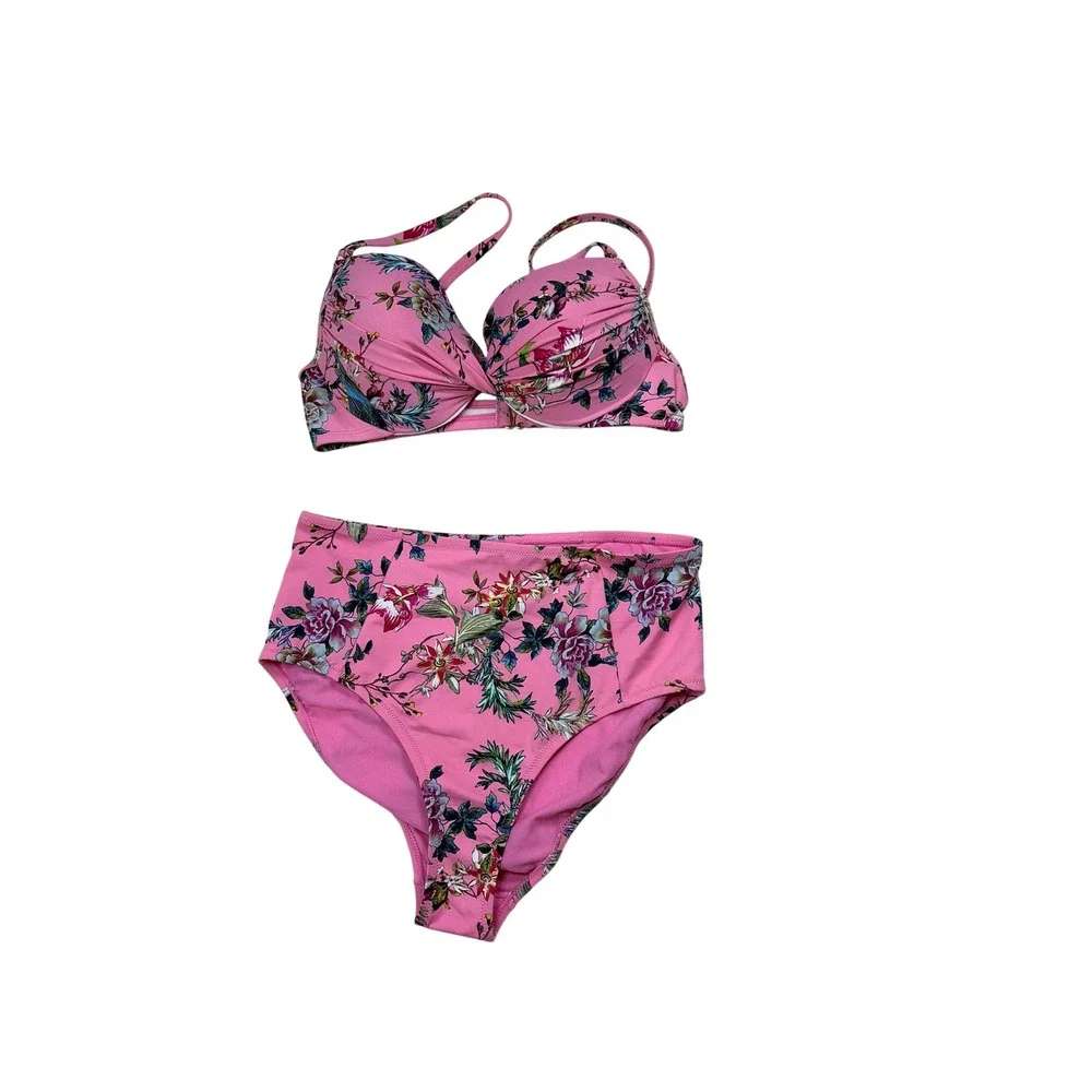 Johnny Was Pink Floral Underwire Bikini Set High Waist Swimsuit Medium